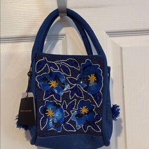 BNWT America & Beyond Blue Floral Embroidered Crossbody Tote Bag